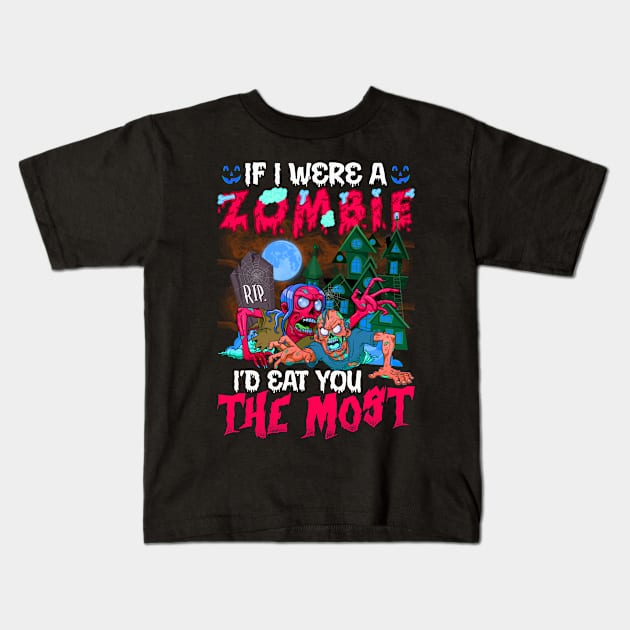 If I Were A Zombie I’d Eat You The Most Halloween Kids T-Shirt by binnacleenta